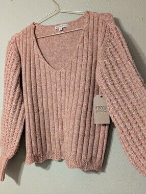 nwt frye & co pink apricot brandy space dye sweater women's medium oversized